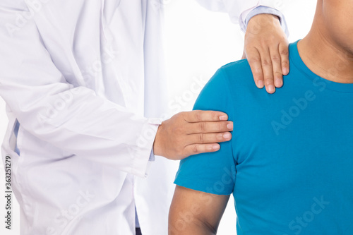 Physiotherapist working with elderly patient, Neck pain , health and massage concept.