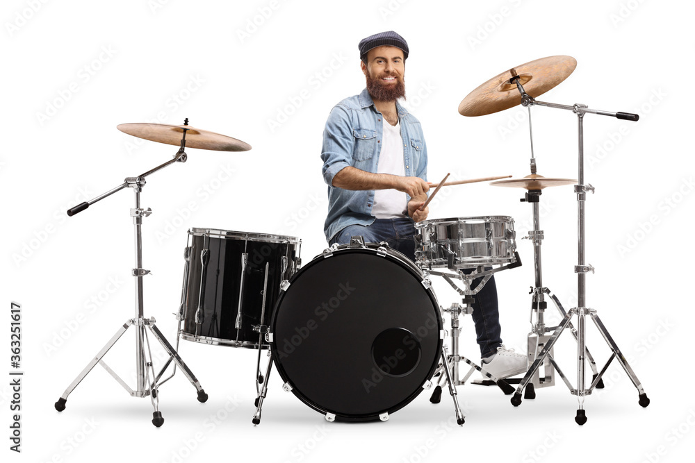 Fototapeta premium Bearded musician playing a set of drums