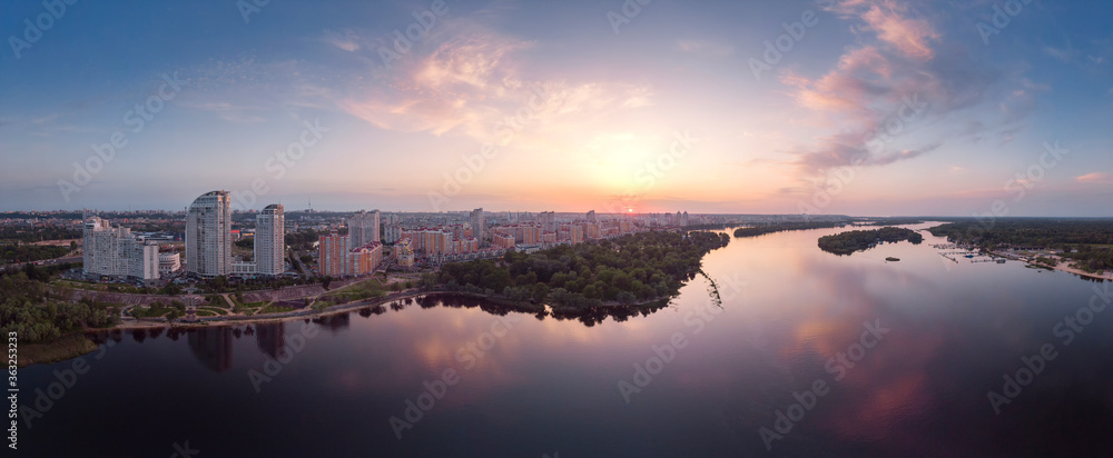 Panoramic view of Kyiv at the sunset