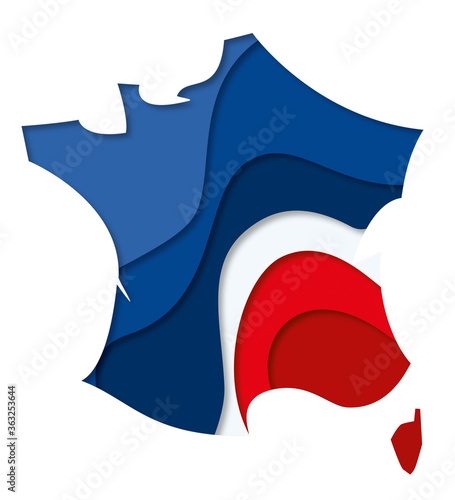 Paper cut carte de France bleu blanc rouge-1