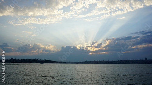 Blue sky with clouds background and sunshine, istanbul background