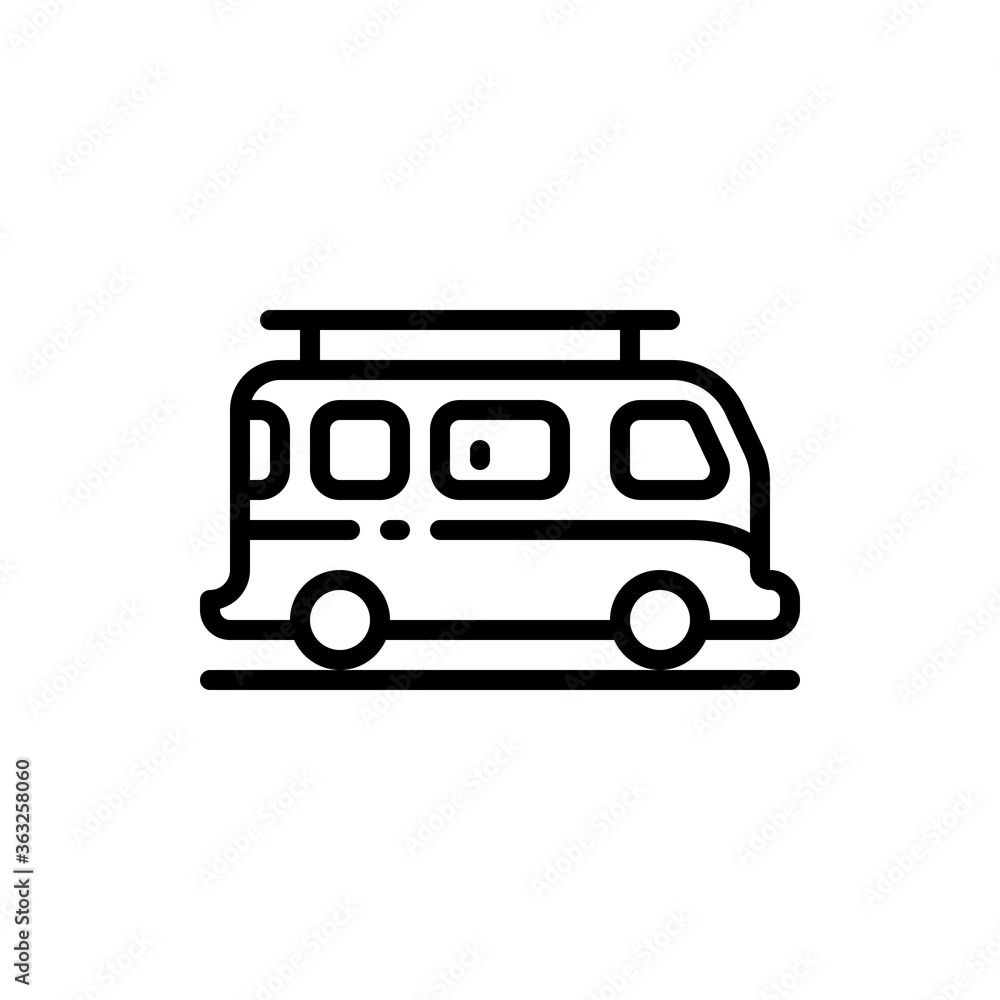 Classic van outline icons. Vector illustration. Editable stroke. Isolated icon suitable for web, infographics, interface and apps.