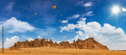 Outcrops near Mada'in Saleh during the Tantora Hot Air Balloon Festival, Al Ula, Saudi Arabia photo