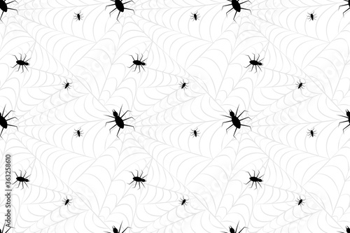 Dark spider web on light background seamless pattern. Vector cobweb halloween hand drawn illustration for fabric, textile, wallpaper, wrapping paper 