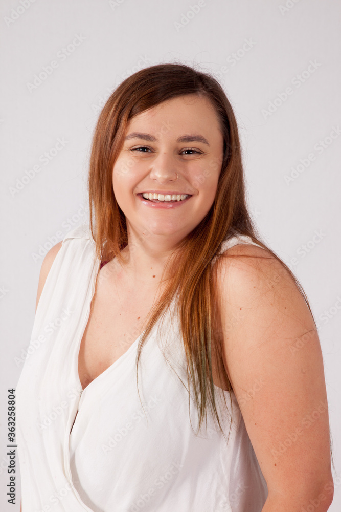 Happy Caucasian woman with long hair Happy Caucasian woman with long hair