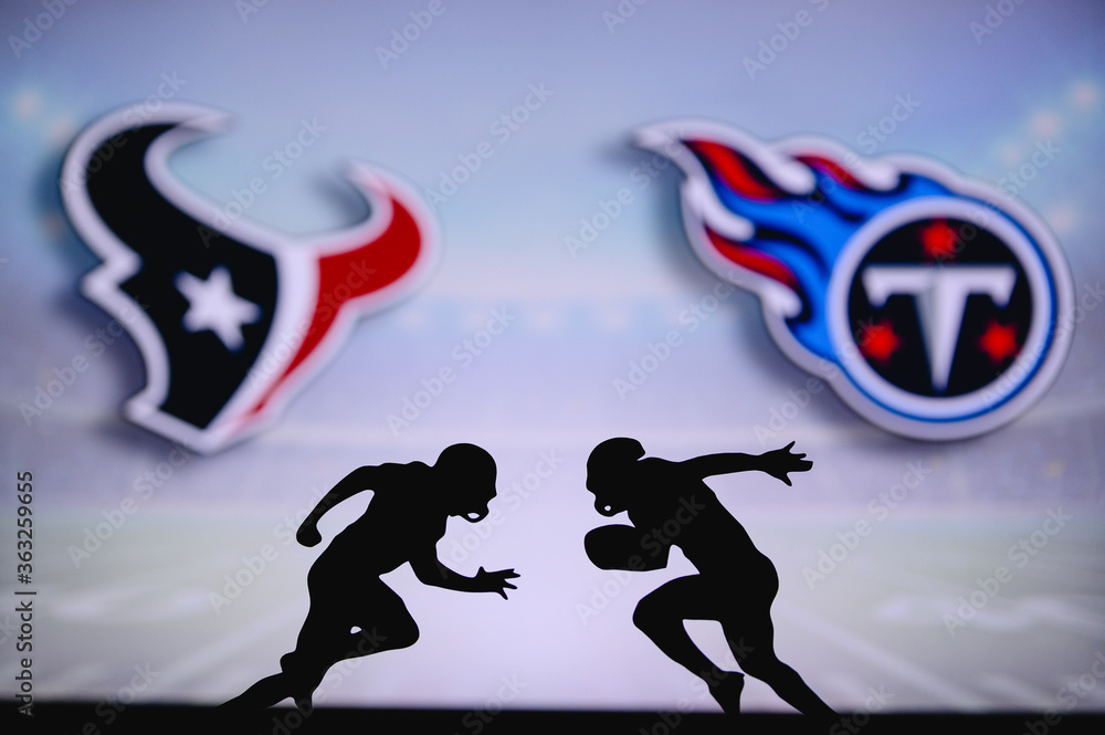 Texasn Rivalry Houston Texans vs. Tennessee Titans. NFL match poster. Two american ...