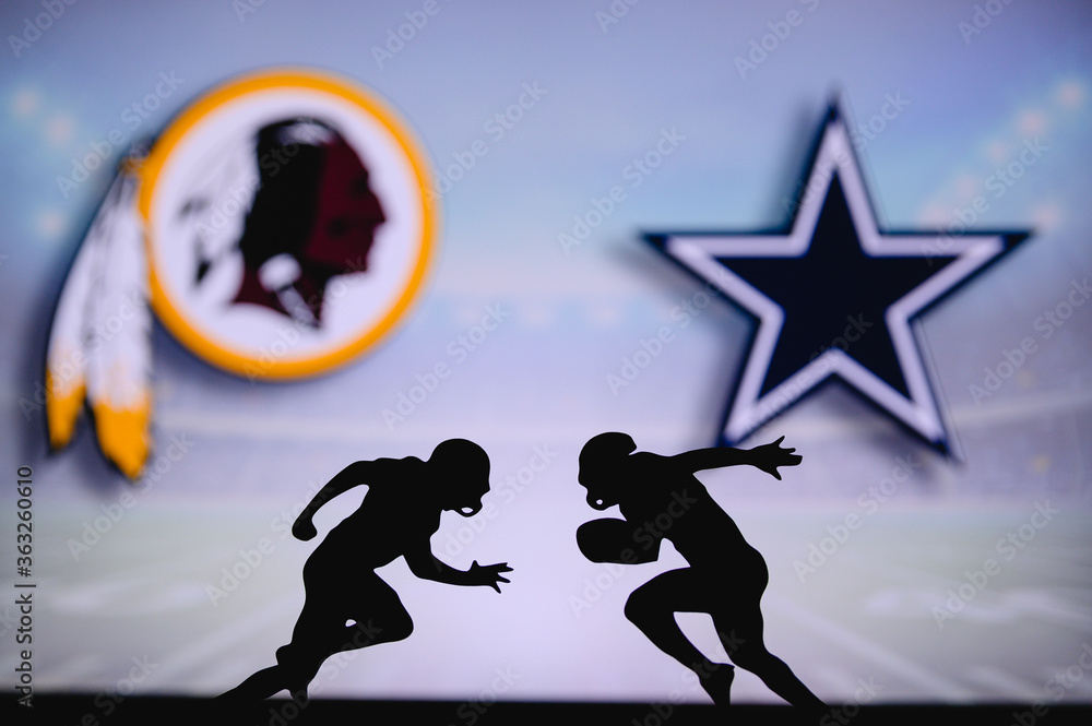Washington Redskins vs. Dallas Cowboys. NFL match poster. Two american ...