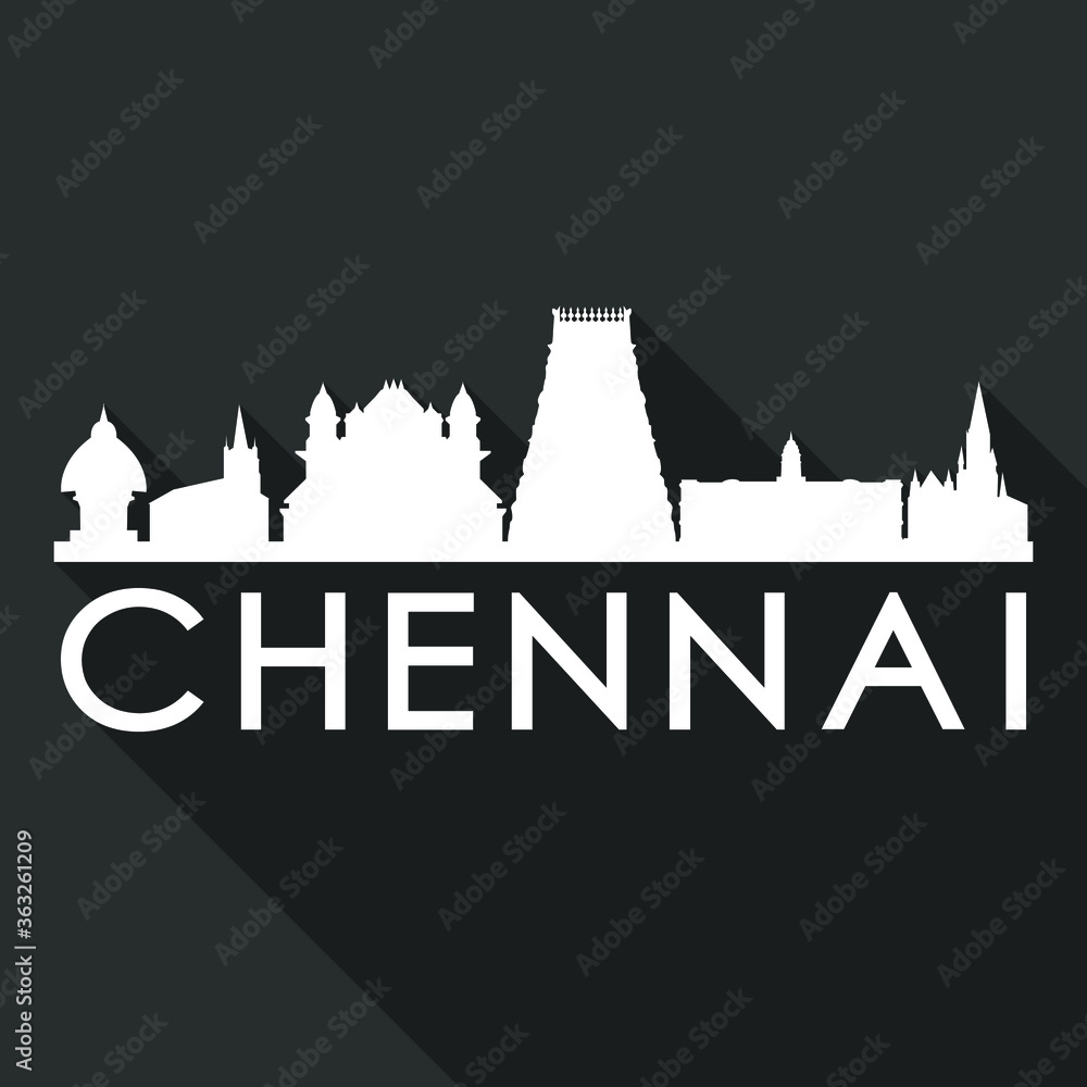 Chennai Flat Icon Skyline Silhouette Design City Vector Art Famous Buildings.