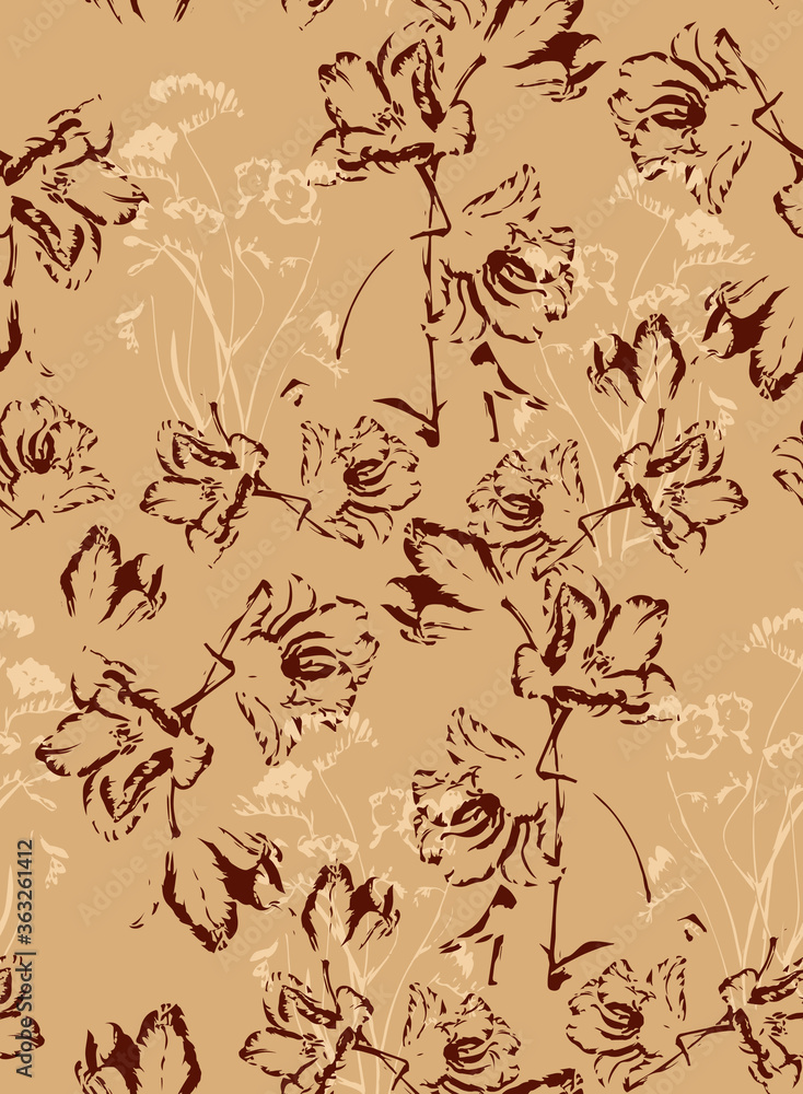 Fototapeta premium Monochrome Florals Beautiful Trend Pattern Design Minimal Concept Seamless Artwork