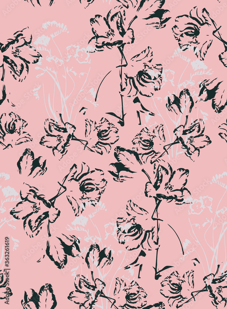 Monochrome Florals Beautiful Trend Pattern Design Minimal Concept Seamless Artwork