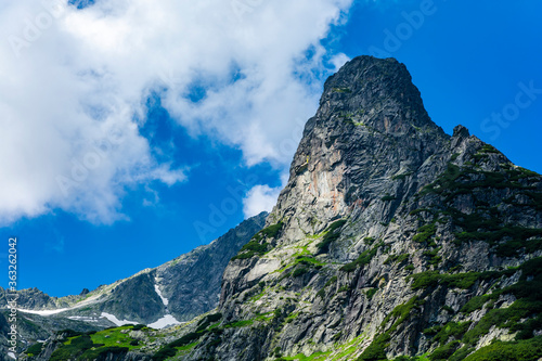 The Summit Jastrzebia Turnia  Jastrabia veza  with the most difficult climbing route marked out in the High Tatras  Slovakia. Climbing goal for the best mountain climbers.