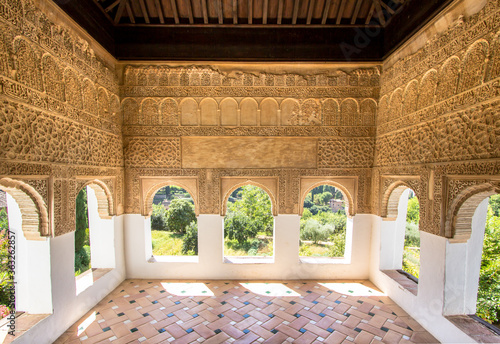 Stone arches in the world-famous Alhambra, Granada, Spain