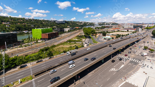 Fototapeta Naklejka Na Ścianę i Meble -  The traffic in highway in city of Lyon in france