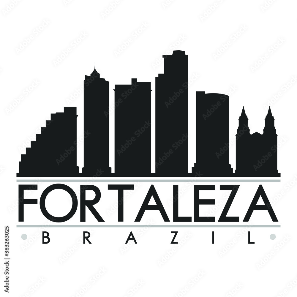 Fortaleza Brazil America Skyline Silhouette Design City Vector Art Famous Buildings.