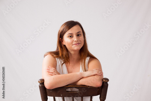 Canvastavla Lovely happy woman sitting and relaxing