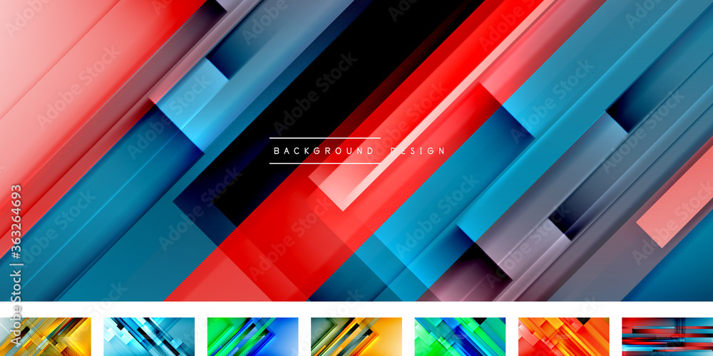 Dynamic lines on fluid color gradient. Collection of trendy geometric ...