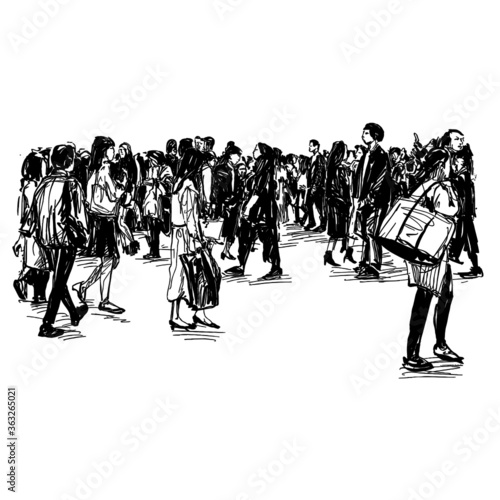 Drawing of the people are walking on street in Japan 