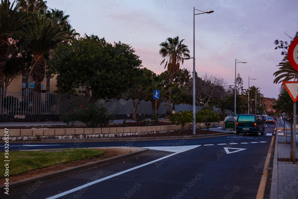 las galletas road, canary island of Tenerife at sunset