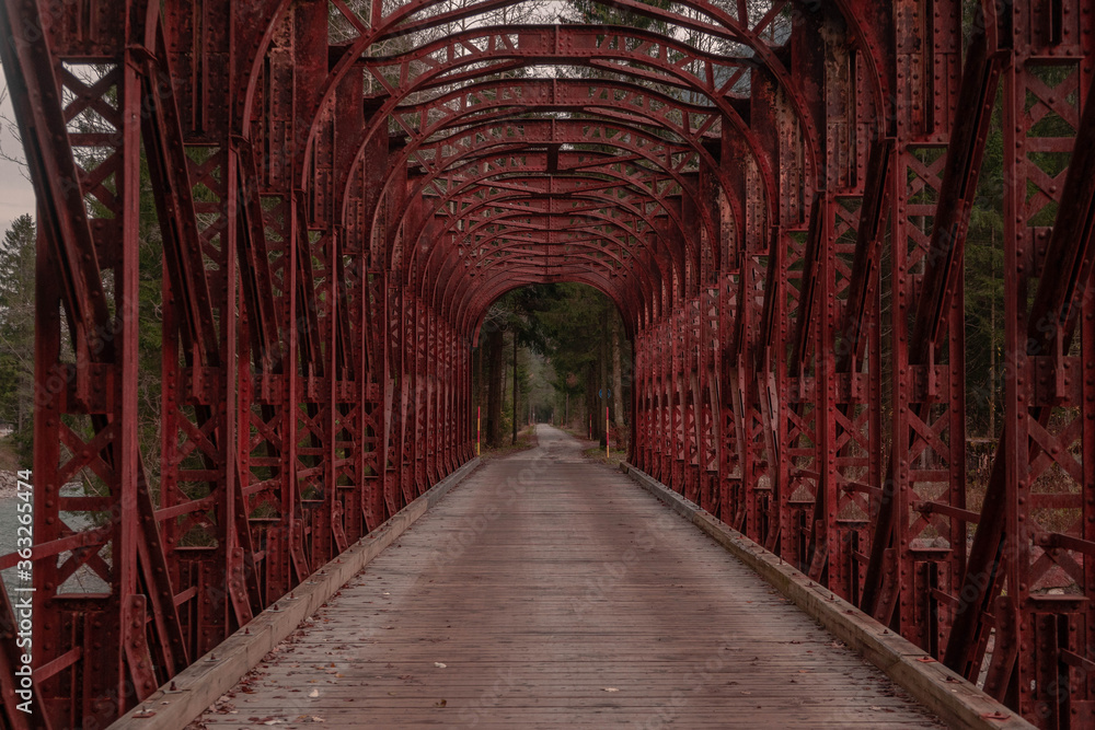 Red old bridge in Slovenia