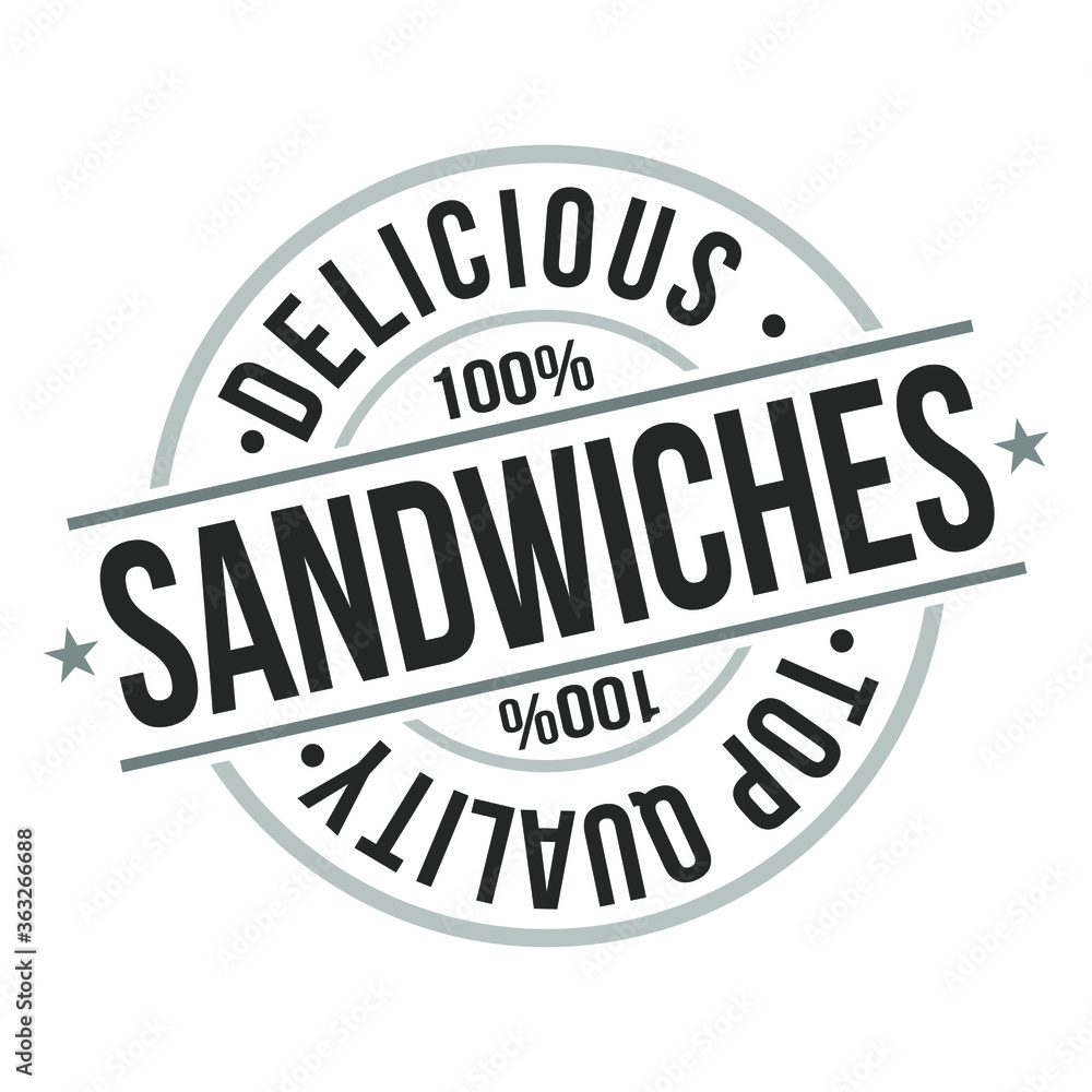 Sandwiches Delicious Quality Take Away Fast Food Stamp Design Vector Art. Sandwiches Delicious Quality Take Away Fast Food Stamp Design Vector Art.