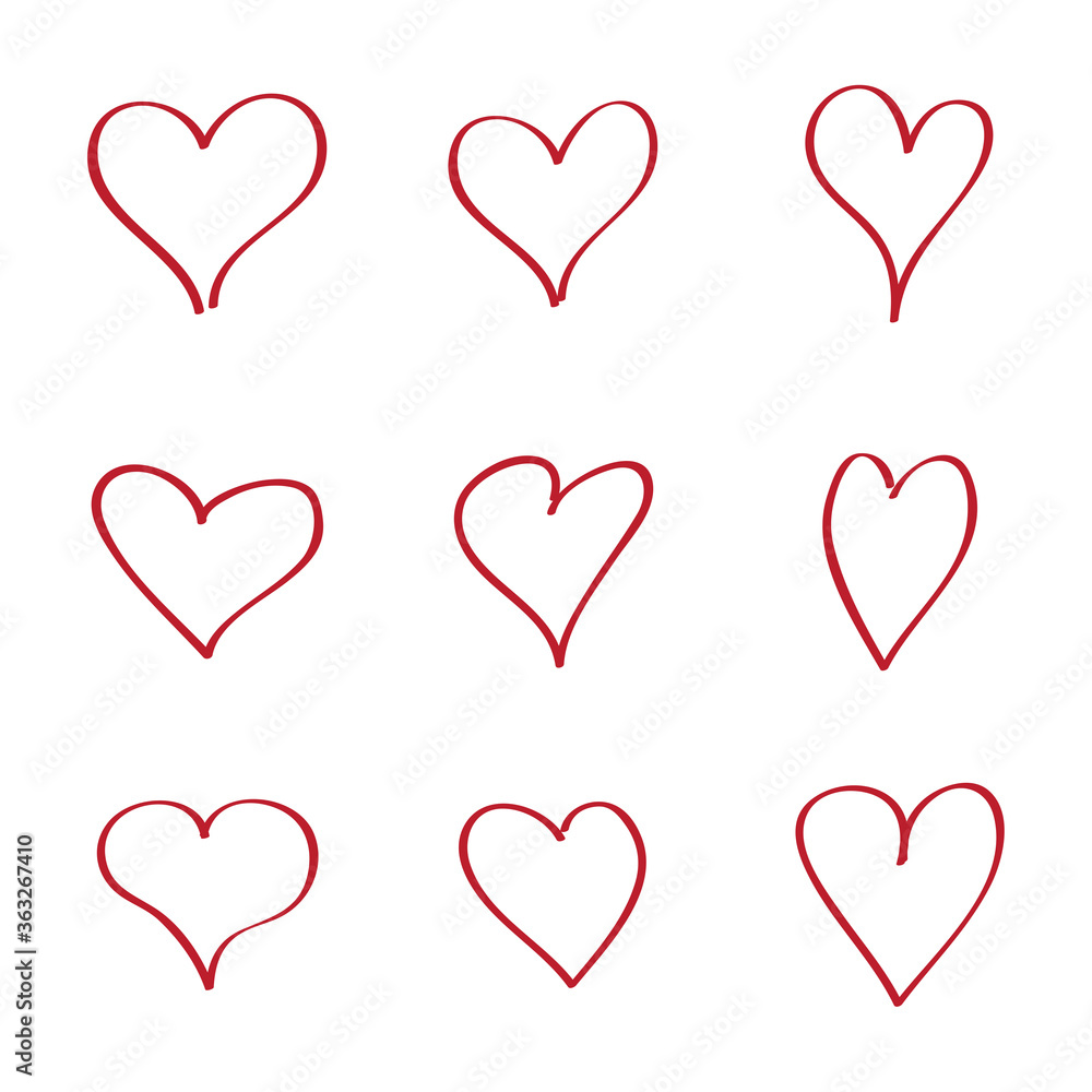 Red heart contour vector. Hand drawn love icon isolated. Paint brush stroke heart icon. Hand drawn vector for love logo, heart symbol, doodle icon and Valentine's day. Painted grunge vector shape Red heart contour vector. Hand drawn love icon isolated. Paint brush stroke heart icon. Hand drawn vector for love logo, heart symbol, doodle icon and Valentine's day. Painted grunge vector shape