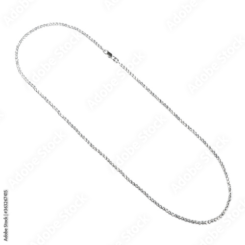 Cuadro en lienzo Silver jewelry chain bracelet necklace isolated on white