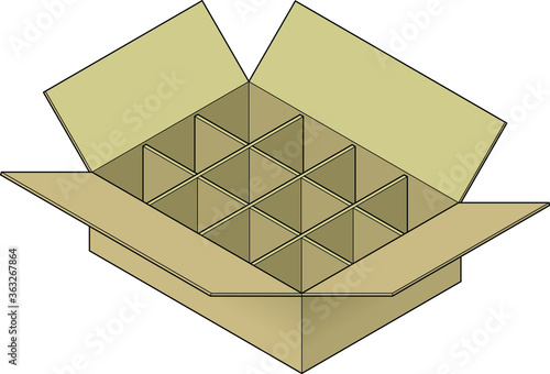A plain buff carton: internal dividers for 12 unit / a dozen.
