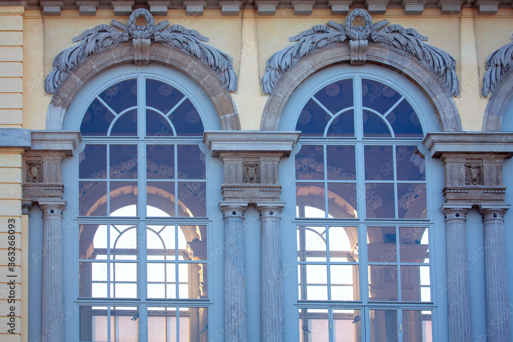 Windows with Arches and modeling in baroque style 