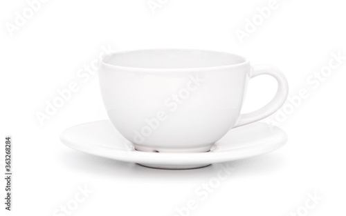 White ceramic cup or mug with a bowl isolated on white background 