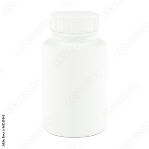 White empty plastic pill bottle on white background vector illustration