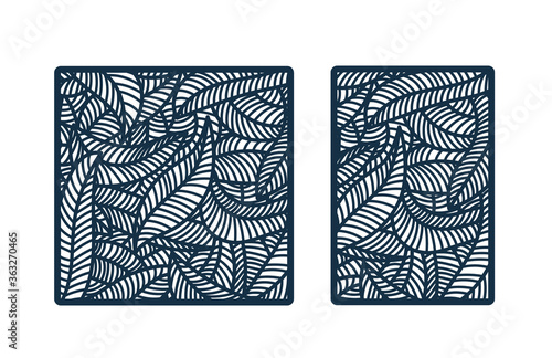 Vector stencil for laser cut. Beautiful tropical leaves pattern.
