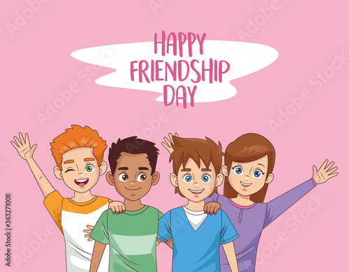 happy friendship day celebration with group of kids