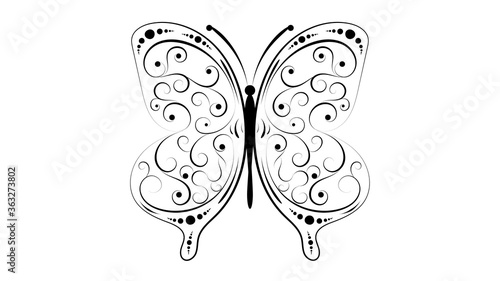 Butterfly made of curved lines of different thickness in black