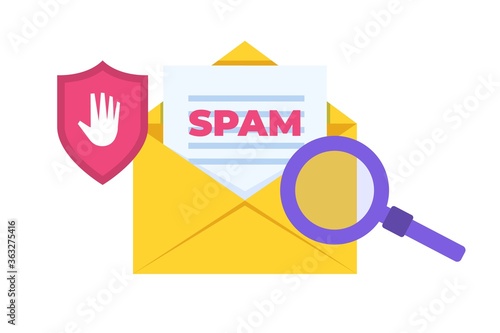 E-mail protection, anti-malware, anti spam  concept. Flat vector illustration