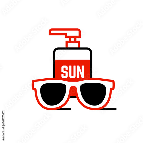 Sunblock cream and sunglasses icon