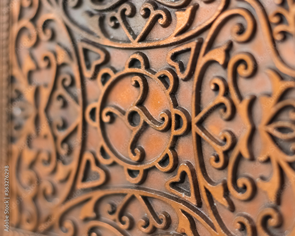 Beautiful patterns on a vintage metal box. antique box, close-up