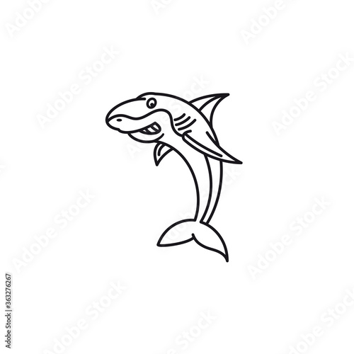 Shark cartoon character vector line icon