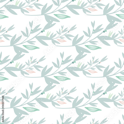 Seamless isolated pattern with blue branches on white background.