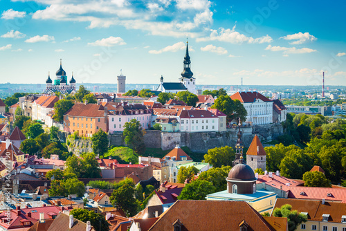 Tallinn, Estonia Historic Skyline of Toompea Hill.