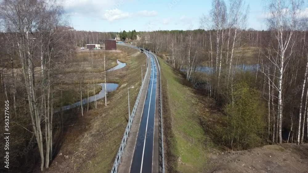 Drone bike Path in the Forest without Leaves Autumn Drone bike Path in the Forest without Leaves Autumn