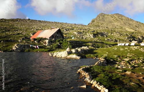 View toward Kamenitsa peak , the shelter and Tevno lake photo