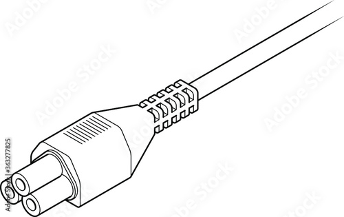 A PC/laptop power cord: 3-pin "clover" plug. Line art style.