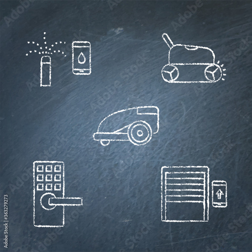 Chalkboard house and garden automation icon set