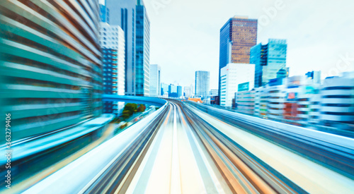 Canvas Print Abstract high speed technology POV train motion blurred concept from the Yuikamo