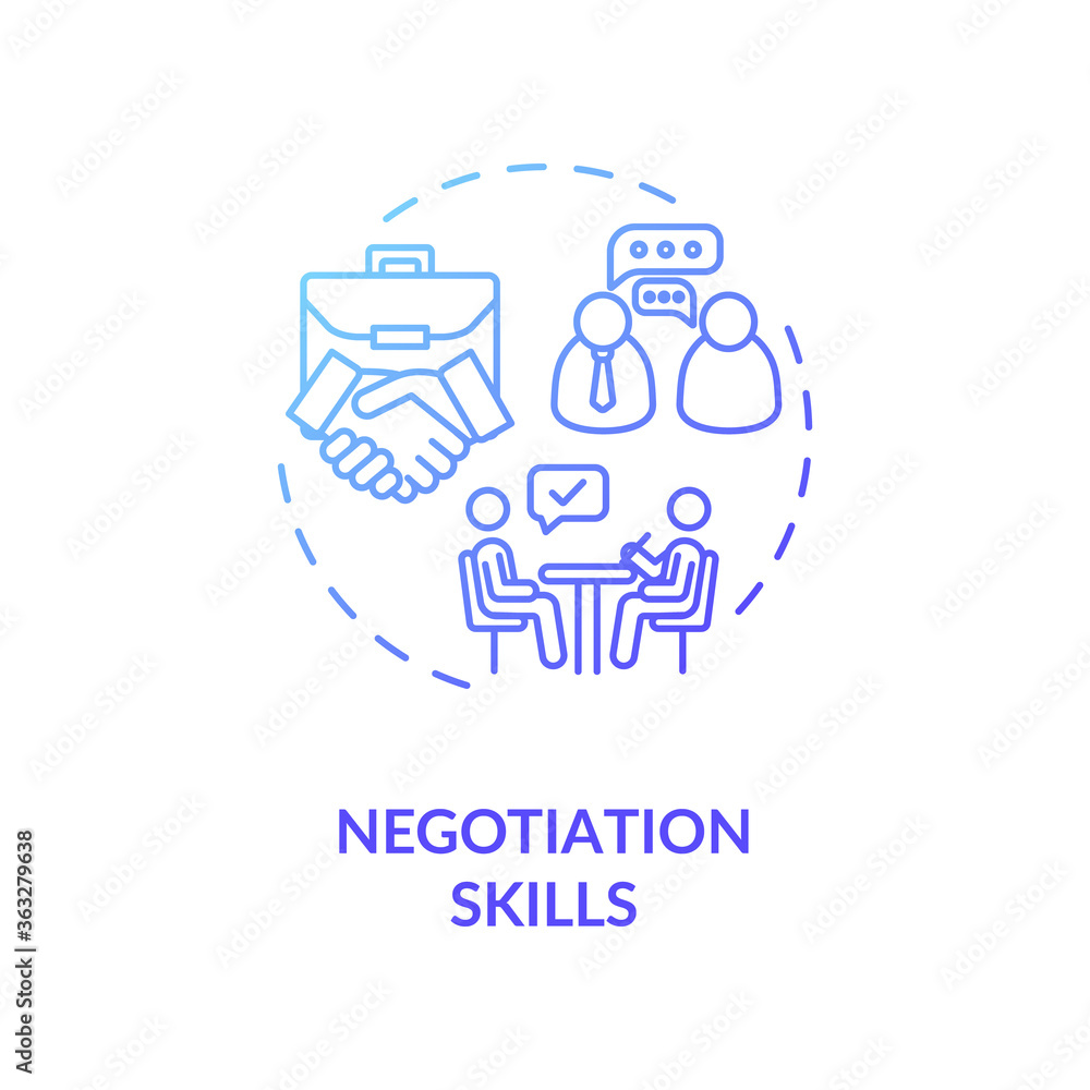 Negotiations skills concept icon. Business partnership. Successful cooperation. Businessmen communication idea thin line illustration. Vector isolated outline RGB color drawing
