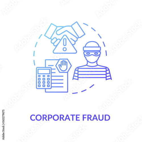 Corporate fraud concept icon. Company fraud. Common corporate crime. Law violation. Corporation commited crime idea thin line illustration. Vector isolated outline RGB color drawing