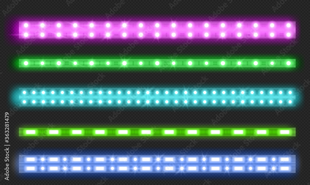 Double row led strips with neon glow effect isolated on transparent ...