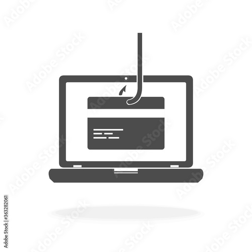 Computer Hacking Credit Card Details Phishing Scam - Black Silhouette Vector Icon Illustration Sign Symbol