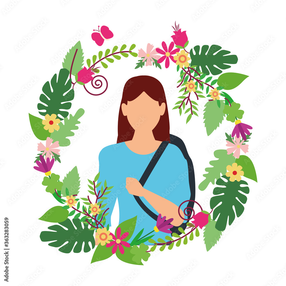 young woman casual in floral wreath avatar character young woman casual in floral wreath avatar character