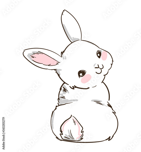 Hand Drawn Cute Bunny isolated on white background. Print design rabbit. Children Print on t-shirt. Vector